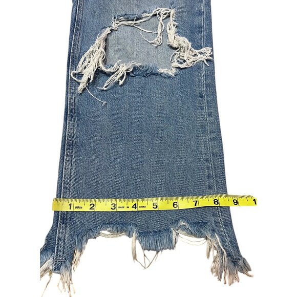 Free People Women Jeans 29 High Rise Wide Leg Blue Distressed Chewed Hem - Picture 12 of 15